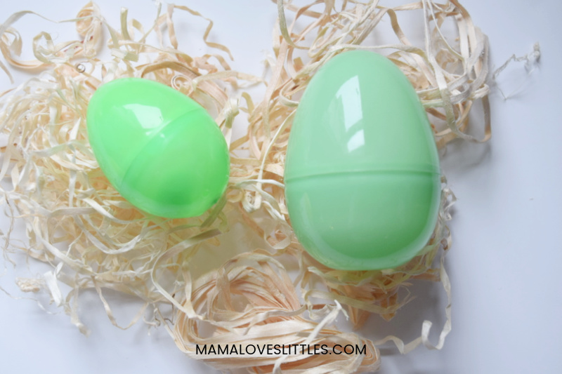 One small and one large green Easter egg for filling with treats or small toys for Easter egg hunts