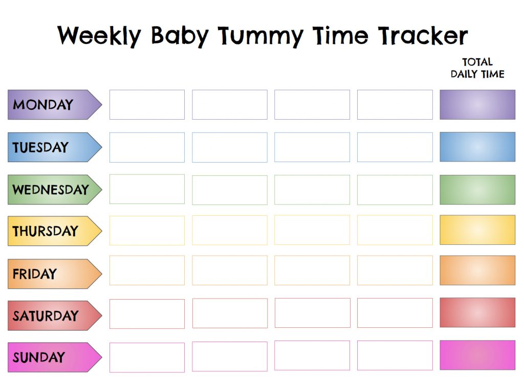 Colorful printable weekly activity tracker for tummy time