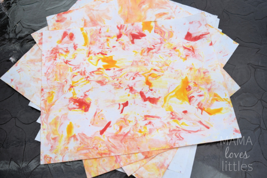 Red and yellow marbled paper