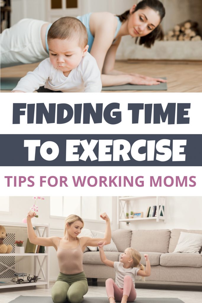Pin image with picture of moms exercising at home with their kids